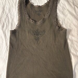 Lace Trim Olive Tank Top